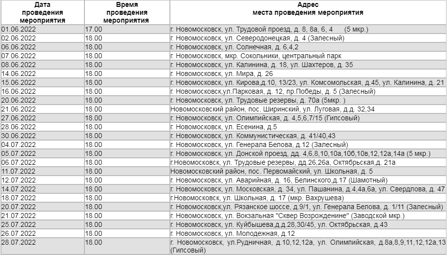 План мероприятий 9 мая новомосковск